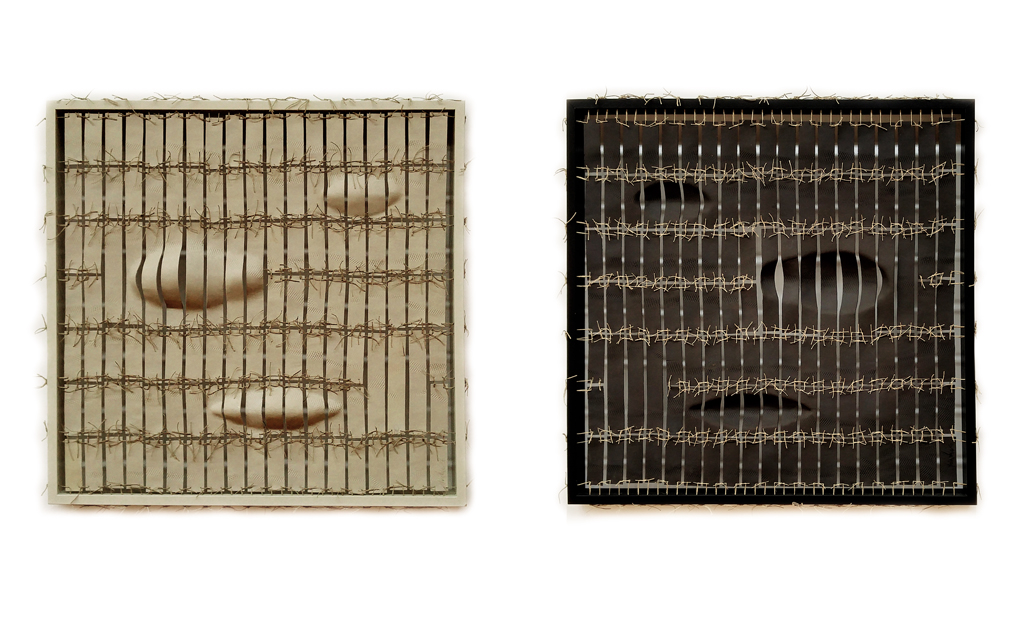 Yola Vale | Attraction I e II (série fragmentos), 2014 | Grés branco e negro, fio, madeira, cozedura a 1280ºC em atmosfera oxidante